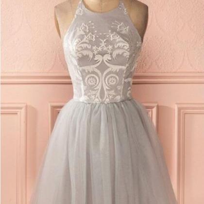 Silver Grey Halter Short Homecoming Dresses, A..