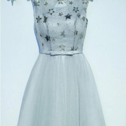 A Line Short Tulle Prom Dress With Beads,..