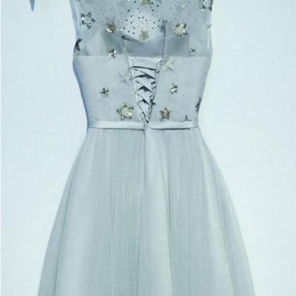 A Line Short Tulle Prom Dress With Beads,..