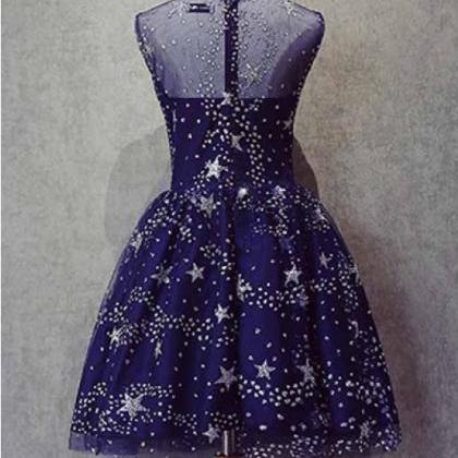 A Line Short Homecoming Dresses With Stars, Tulle..