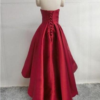 High Low Burgundy Prom Dress, A Line Sweetheart..