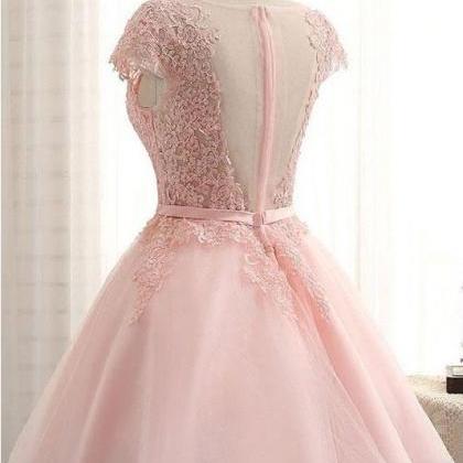 Pink Cap Sleeve Homecoming Dresses, A Line..