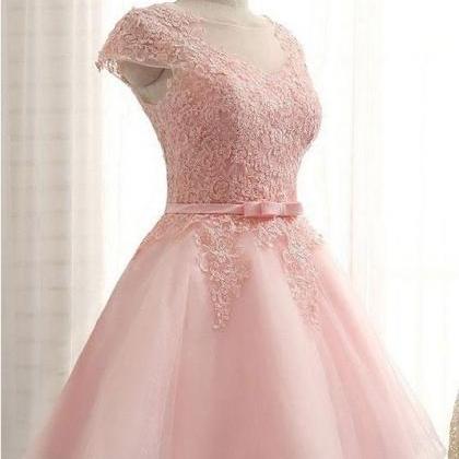 Pink Cap Sleeve Homecoming Dresses, A Line..