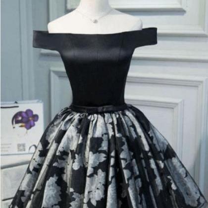 Black Off Shoulder Tulle Prom Dress With Satin,..