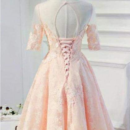 Knee Length Lace Homecoming Dress With Half..