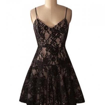 Black Spaghetti Strap Homecoming Dresses With..