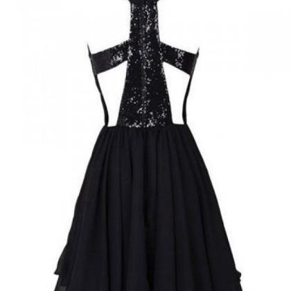 Black Jewel Chiffon Homecoming Dress With Sequins,..