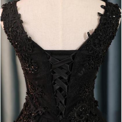 Black V Neck Short Homecoming Dress, A Line Lace..