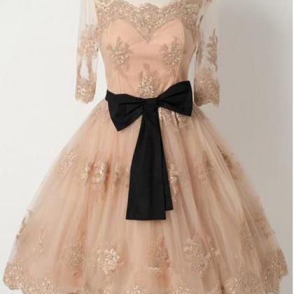 A Line Half Sleeve Tulle Homecoming Dress With..