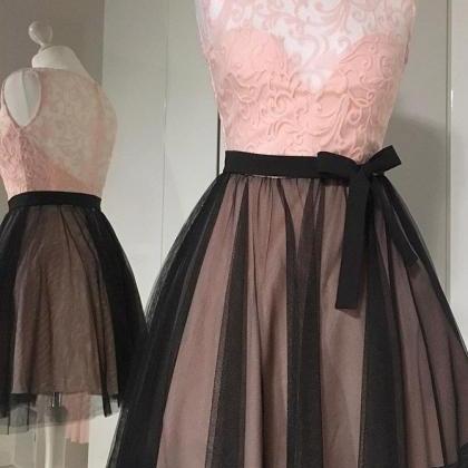 A Line Sleeveless Pink Tulle Homecoming Dress With..