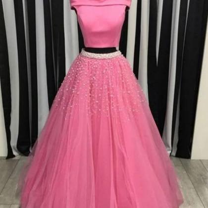 Two Piece Prom Dress, Off The Shoulder Tulle..