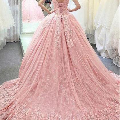 Fantastic Tulle Lace Sheer Neckline Ball Gown..