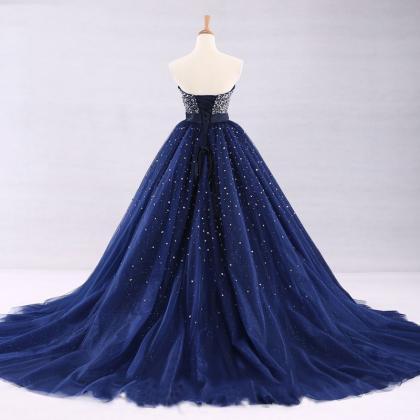 Shiny Beaded Lace Up Back Strapless Ball Gown..
