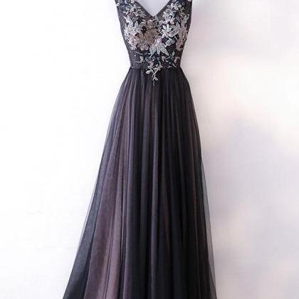 Chic A Line V Neck Prom Dress With Appliques,..