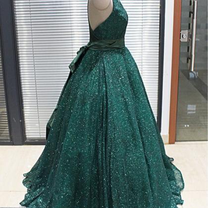 Style Sparkly Dark Green Sequined Long V Neck..