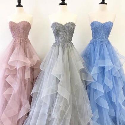 Unique Sweetheart Tulle Lace Long Prom Dress, Long..