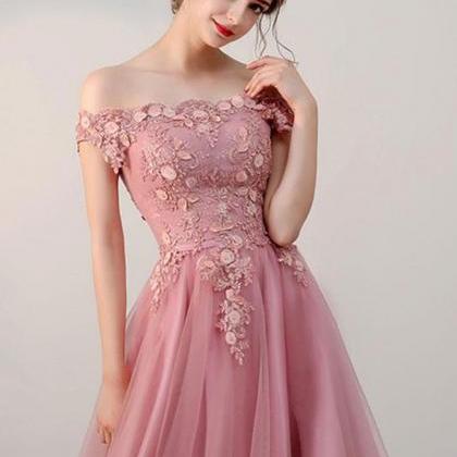 Pink Short Tulle Homecoming Dresses, A Line Off..