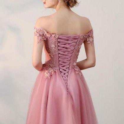 Pink Short Tulle Homecoming Dresses, A Line Off..