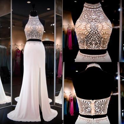 Two Pieces Beading Prom Dresses, Fl..