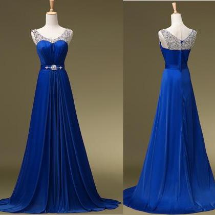 Royal Blue Chiffon Prom Dresses, Floor-length..