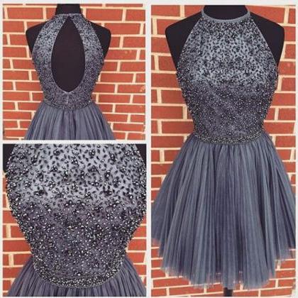 Real Made Backless Short Prom Dresses, Beading..