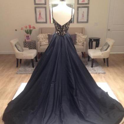 V-neck Lace Long Charming Prom Dresses,..