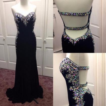 Black Beading Custom Made Sheath Prom Dresses,..