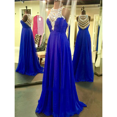 Royal Blue Beading Custom Made Prom Dresses,..