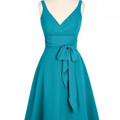 A-line V-neck Chiffon Short Backless Turquoise Homecoming Dress ...