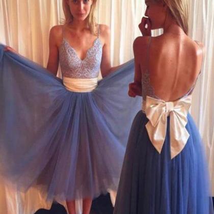 Straps Lace Prom Bowknot Backless Dresses,cocktail..