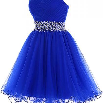 Tulle Lace-up Beaded Royal Blue Homecoming..