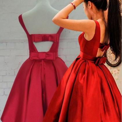 Knee Length Red Bow Back Homecoming Dress