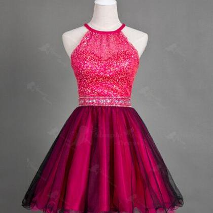 Wine Red Tulle Homecoming Dress,prom..