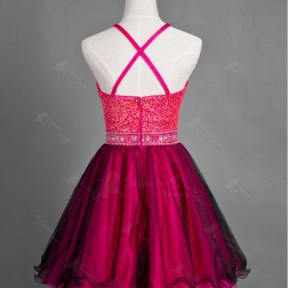 Wine Red Tulle Homecoming Dress,prom..