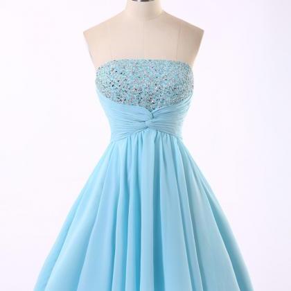 Blue Chiffon Beading Homecoming Dress,prom..