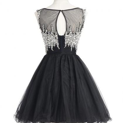 Black Crystal Beaded Homecoming Dress With Illusion Neckline on Luulla