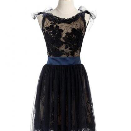 Scoop Above-knee Black Lace Organza Homecoming..