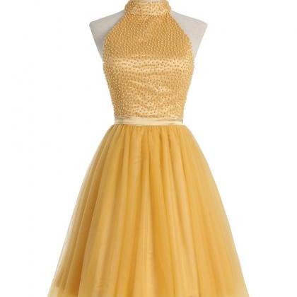 Halter Neck A-line Tulle Homecoming Dress With..