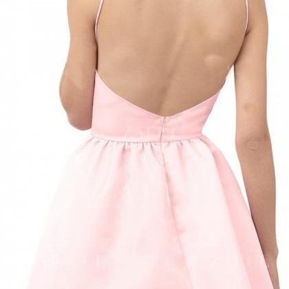 Pearl Pink Satin Backless Homecoming Dress,prom..