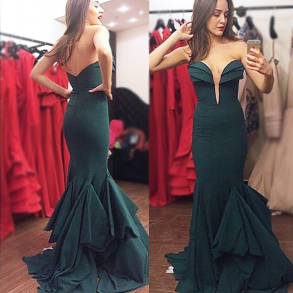 Dark Green Evening Dress,mermaid Prom Dresses,sexy..