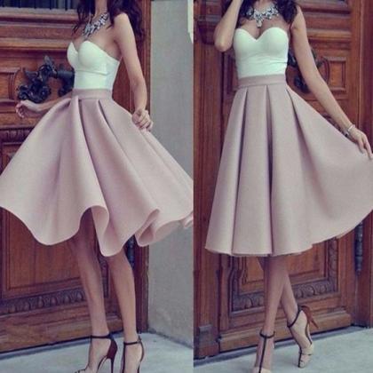 Simple Prom Dresses,tea Length Prom Dress,pink..