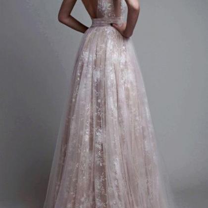 A Line Prom Gown,deep-v Prom Dresses,sexy Evening..