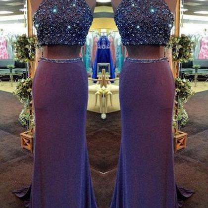 Two Piece Prom Dresses,purple Evening Dress,sheath..