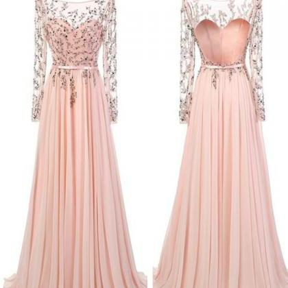 A-line Long Sleeves Prom Dresses,floor Length Pink..