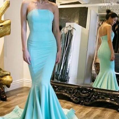 Mermaid Turquoise Prom Dress,simple Strapless Prom..