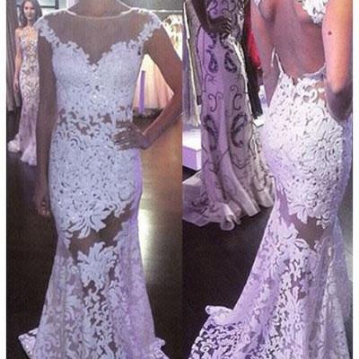 Mermaid Lace See-through White Long Evening/prom..