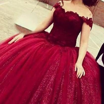 Glamorous Off The Shoulder Long Sequins Wine Prom..