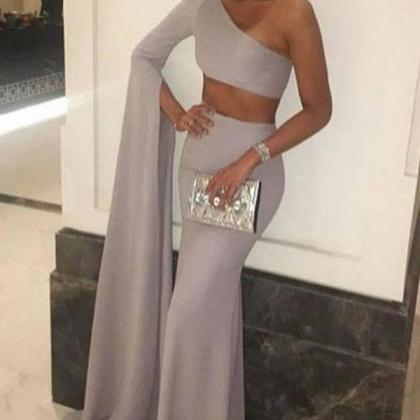 Special Two Piece Prom Dress,one Shoulder Prom..