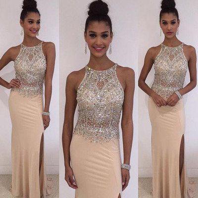 Champagne Sexy Prom Dress,long Prom Dresses,side..