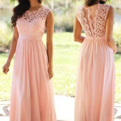 Pink Sleeveless Prom Dress,a-line Lace Prom..